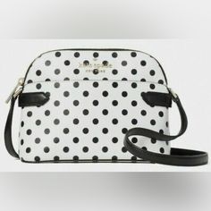 Nwt Kate Spade Staci Dot Dot Dot Purse Cream/White Multi Dome Bag White With Black Dots Adjustable Strap Black Accents & Long Strap Handle Gold Hardware New With Tags Smoke Free White Kate Spade Bag With Zipper Closure, Polka Dot Travel Bags, Polka Dot Shoulder Bag For Daily Use, Minnie Mouse Purse, Kate Spade Staci, Kate Spade Minnie Mouse, Dome Bag, Kate Spade Purse Black, Kate Spade Shoulder Bag