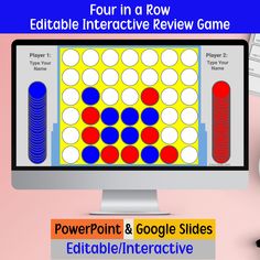 an interactive game for kids to play on the computer screen with text reading four in a row