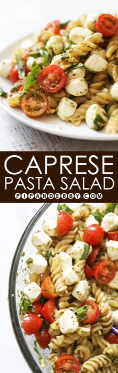 this pasta salad is loaded with fresh tomatoes, mozzarella and parmesan cheese