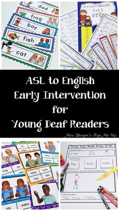 an assortment of printables for young leaf readers with the words asl to english and