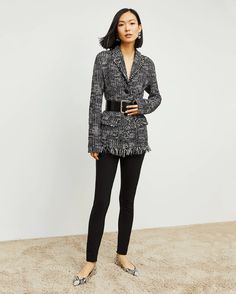 Porter Jacket - Interweave :: Black / White – M.M.LaFleur Mm Lafleur, Blazer Outfit, The Fringe, Classic Blazer, Virtual Fashion, Work Jackets, Knit Jacket, Design Element, Dream Wardrobe