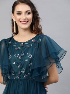 The embellished woven maxi dress, has a round neck, short sleeves, an attached lining, and flared hemMaterial: Net With LiningSizes: To Fit Bust(in inches): XS(32), S(34), M(36), L(38), XL(40), 2XL(42)To Fit Waist(in inches): XS(28), S(30), M(32), L(34), XL(36), 2XL(38)Pattern: Floral Embroidered, SequinStyle: Indian Dress, Indo Western Dress, Wedding Wear, Indian Gown, Anarkali Dress, Anarkali GownOccasion: Party/FestiveWash Care: Dry CleanDispatch within 7 days Dress With Flutter Sleeves, Lehenga Suit, Indo Western Dress, Embellished Maxi Dress, Indian Gowns, Embroidered Wedding, Gowns Online, Anarkali Dress, Flutter Sleeve Dress