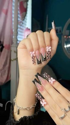 Ballerina Nail Ideas, Corset Nails, Ballerina Nail, Spring Nail Designs, Edgy Nails, Colored Acrylic Nails, Grunge Nails, Girly Acrylic Nails, Brighter Days