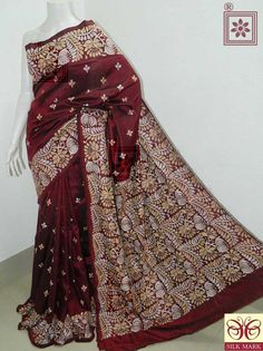 Exclusive Maroon Hand Embroidery Saree Design is gorgeous and eye catching. This saree is in Pure bangalore silk and has a natural glossy shine that attracts. The overall hand embroidery has made it a piece of art. The detailed thread work has given it gorgeous look. The saree is soft and smooth. And most importantly the texture is flawless as well as remarkable. Silk mark ensures the quality and genuinity of the fabric. Hand Embroidery Saree, Saree Design, Embroidery Saree