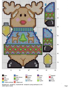 a cross stitch pattern with a deer wearing a sweater