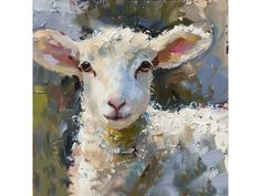 a painting of a sheep looking at the camera