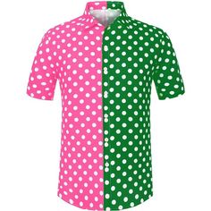 Lars Amadeus Men's Summer Polka Dots Short Sleeves Button Down Patchwork Hawaiian Shirt Pink Green X-Large Pink Green Fashion, Contrast Collar Shirt, Polka Dots Fashion, Green Things, Polka Dot Shorts, Polka Dot Shirt, Button Down Shirt Mens, Summer Stripes, Contrast Collar