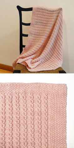 two pictures show the same blanket as they are folded up on a chair, and one is