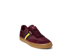 Polo Ralph Lauren Court Low-Top Sneaker - Men's Shoes : Rich Ruby : Perk up your casual look wearing the Polo Ralph Lauren Court Low-Top Sneaker. Leather and polyester upper. Polyester lining. High-density memory foam footbed for support. Lace-up closure. Accented with striped webbing at the sides. Textured rubber outsole. Imported. Weight of footwear is based on a single item, not a pair. Collegiate Low-top Basketball Sneakers, University Red Low-top Dynamic Sneakers, Red Low-top Leather Sneakers, University Red Low-top Sneakers With Rubber Sole, University Red Low-top Skateboarding Sneakers, Polo Ralph Lauren Mens, Polo Ralph, Top Sneakers, Mens Polo