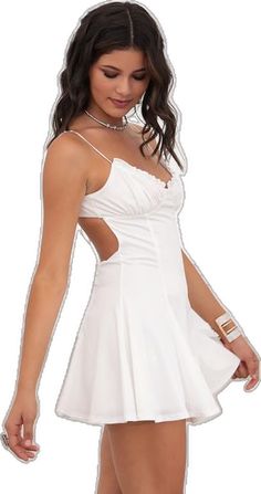 White Casual Mini Dress With Built-in Bra, Casual White Mini Dress With Built-in Bra, White Backless Mini Dress With Corset Back, White Mini Dress With Adjustable Straps For Night Out, White Mini Dress With Sweetheart Neckline And Built-in Bra, White Strappy Back Dress With Built-in Bra, White Dress With Spaghetti Straps And Ruched Back, White Spaghetti Strap Dress With Ruched Back, Flirty White Dress With Built-in Bra