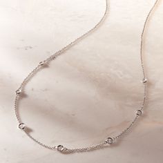 Ross-Simons - .33ct t. w. Graduated Bezel-Set Diamond Station Necklace. 16". Our classic station necklace is twinkling with .33 ct. t. w. of bezel-set diamonds in 14kt white gold. It is a must-have foundation piece for your collection and the perfect choice for delicate layering! Diamond stations subtly graduate in size towards the center. Springring clasp, diamond station necklace. Diamond birthstones are the perfect gift for April birthdays. April Birthday, Diamond Birthstone, Foundation Piecing, Necklace Diamond, Bezel Set Diamond, Station Necklace, Bezel Setting, Layering, Foundation