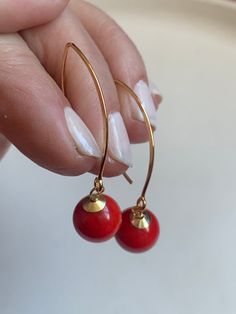 Red Earrings/  Red Hook Earrings/ Silver 925 Red Teardrop Pierced Jewelry, Cherry Round Earrings For Gift, Cherry Colored Earrings Gift, Cherry Colored Round Earrings For Gift, Elegant Red Hoop Earrings With Ear Wire, Red Single Earring As Gift, Red Round Jewelry, Single Red Earring Gift, Red Classic Jewelry With Matching Earrings