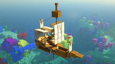 Tiny Boat Minecraft, Sailboat Minecraft, Minecraft Small Boat Ideas, Minecraft Pirate Ship Interior, Minecraft Small Lighthouse, Minecraft One Piece Build, Minecraft Boat Design