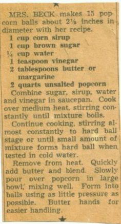 an old newspaper clipping with instructions on how to cook