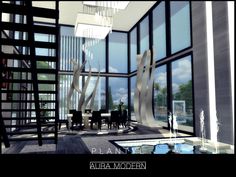 The Sims Resource - Aura Modern (No CC) Dinig Room, Mansion Living Room, Sims Inspiration, Sims Builds, Los Sims, Modern Mansion