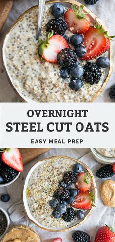 overnight steel cut oats with berries and strawberries