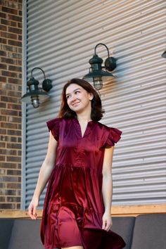 Aggie Pride, Ring Day, School Event, Silky Dress, Ruffled Sleeves, Maroon Color, Tiered Dress, Outfits Ideas, Beautiful Dress