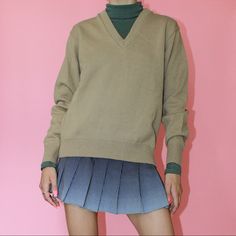 Deadstock Vintage Youth School Uniform Sweater From Brand A+ By Sai Featuring Sharp V-Neck, Long Sleeves And Ribbed Trim. Perfect Condition With Tag Attached And No Flaws. Nice Heavy, Stiff Knit. Please See Photos And Feel Welcome To Comment With Any Questions! Youth Xl Bust: 40" Sleeve: 24.25" Total Height: 24" 100% Low-Pill Acrylic Made In Usa Machine Washable From Smoke-/Pet-Free Home Tags: Academia Retro Preppy Khaki Retro V-neck Winter Tops, Retro V-neck Top For Workwear, Retro Beige V-neck Top, Preppy V-neck Tops For Fall, Vintage V-neck Top For Layering, Vintage V-neck Sweater For Fall, Uniform Sweater, Japanese Sweater, Retro Preppy