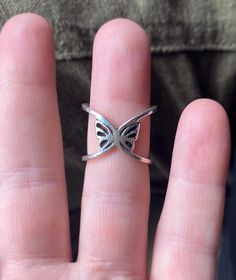 Fun little butterfly ring. Cute unusual design with small amd larger butterfly on either side of eachother. Made from sterling silver with 925 mark for purity on the inside of the band. Condition: Great pre loved Ring size fits: UK - L US - 5.75 Weight: 4.10 grams Silver Metal Butterfly Ring As Gift, Silver Hallmarked Butterfly Ring, Bohemian Sterling Silver Butterfly Ring, Nickel-free Silver Sterling Butterfly Ring, Silver Butterfly Ring, Unique Nickel-free Sterling Silver Butterfly Ring, Double Butterfly, Butterfly Love, Fairy Aesthetic