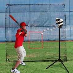 The Heater® Big League Soft Toss Pitching Machine Package includes the Big Play Practice Net to provide the ultimate training tool for players of all ages looking to accelerate their game. The Big League Soft-Toss Pitching Machine w/ Practice Net includes automatic 12-ball feeder, as well as a practice net that boasts a 7' x 8' hitting area and fiberglass frame for maximum strength and flexibility.Metal ground stakes provide support. FEATURES: Soft-toss pitching machine helps develop swing techn Basketball Apparel, Batting Cage, Pitching Machines, Baseball Tips, Basketball Tricks, Softball Pitching, Baseball Hitting, Pitching Machine, Softball Training