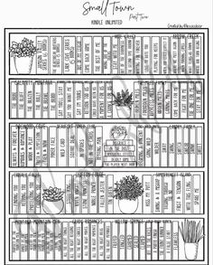 a printable calendar with flowers and plants in pots on the front, along with words that read small hours