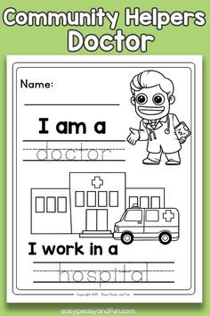 the community helper's doctor worksheet for children to practice their handwriting