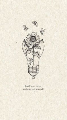 a drawing of a light bulb with flowers in it and bees flying around the image