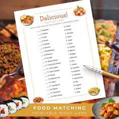 food matching printable word game for delicious