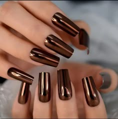 Nail Kits, Brown Nails Design, Metallic Nail, Metallic Nail Polish, Chrome Nails Designs, Hocking Hills, Shiny Nails, Sticky Pads, Long Acrylic