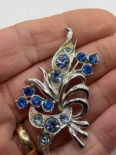 Blue Crystals Stones, Hook Clasp, Crystal Stone, Blue Crystals, Vintage Brooches, White Silver, Stones And Crystals, Favorite Jewelry, Brooch Pin