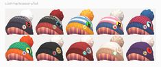 the beanies are all different colors and sizes, but there is no image to describe