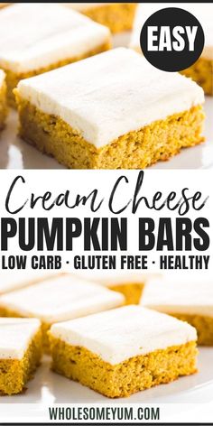 these easy cream cheese pumpkin bars are made with low carb, gluten free and healthy