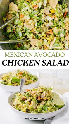 mexican avocado chicken salad in a white bowl