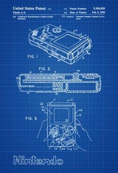 a blueprinted drawing of a nintendo game system with the words nintendo on it