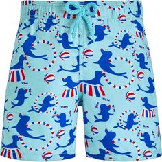 Step right up to seaside fun with the Kids' Circus Swim Trunks from Vilebrequin. Crafted with care and designed for playful adventures, these swim trunks are perfect for a day at the beach or poolside excitement. Adorned with a whimsical circus print, they add a touch of charm and excitement to your child's swimwear collection. Whether splashing in the waves or building sandcastles, these swim trunks are sure to inspire smiles and laughter. Let your child's imagination run wild in the Vilebrequi Playful Swim Trunks For Ocean Activities, Playful Blue Swim Trunks For Summer, Playful Swim Trunks For Pool And Beach Season, Fun Blue Swim Trunks For Beach Season, Playful Blue Swim Trunks For Poolside, Playful Blue Short Swimwear, Playful Blue Beach Shorts, Playful Swim Trunks For Beach Season Vacation, Playful Swim Trunks For Beach Vacation