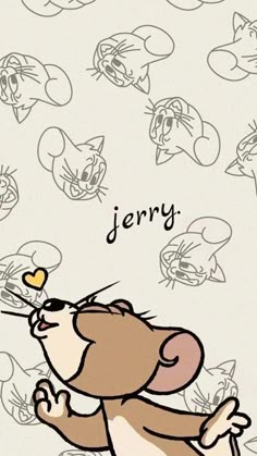 a drawing of a mouse blowing bubbles with the word jerry on it's face