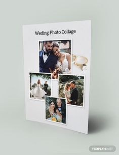 a wedding photo collage is shown in this brochure style frame with pictures of the bride and groom