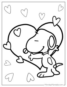 a cartoon dog holding a heart with hearts around it