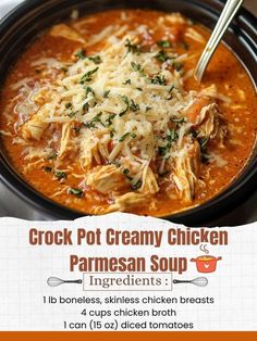 a bowl of crock pot creamy chicken parmesan soup