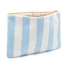 Introducing the Terry Flat Pouch, in size large, an elegantly designed accessory perfect for a day at the beach club or any outing. Crafted with cotton terry and lined with a wipe-clean interior, this pouch offers chic style and functional use. It's versatile enough to accommodate makeup pallets, e-readers, and wet bathing suits, all at the same time! The gold metal hardware adds an extra touch of grace to your look, while its slim design allows it to fit in most totes, backpacks, or beach bags. Beach Pouch Bag, Trendy Beach Pouch Bag, Cute Blue Beach Bag, Cute Blue Pouch For Everyday Use, Preppy Pouch, Trendy Beach Cosmetic Pouch, Preppy Bunny, Terry Cloth Bag, Beach Pouch