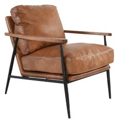 a brown leather chair sitting on top of a wooden frame