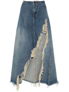 Recycled Denim Skirt, Reforming Clothes, Denim High Fashion, Upcycled Denim Fashion, Denim Skirt Long, Long Denim Skirts, Upcycle Denim, Long Denim Dress, Maxi Skirt Blue