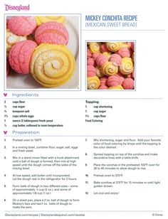 the recipe for mickey confecta recipe is shown in pink and yellow, with pictures of