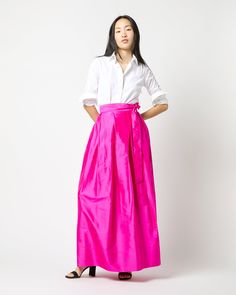 A chic, party-ready wrap skirt that also looks pretty great dressed down for daytime. This one is made of a beautifully vibrant silk shantung from India. It's got an adjustable waist tie that gives you a fantastic, cinched-in shape… we recommend a girly bow, or a big karate-belt knot with the ends hanging loose. It sits high on the waist with a full skirt that gives you plenty of room to move. Bra Alternatives, Karate Belt, Ann Mashburn, Rebecca Vallance, Guest Attire, Wedding Attire Guest, Scarf Sale, Lingerie Collection, Dressed Down