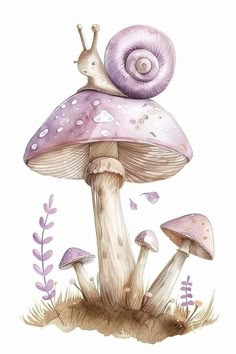 a drawing of a snail on top of a mushroom