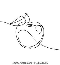 continuous line drawing of an apple on a white background with the word,'i love you