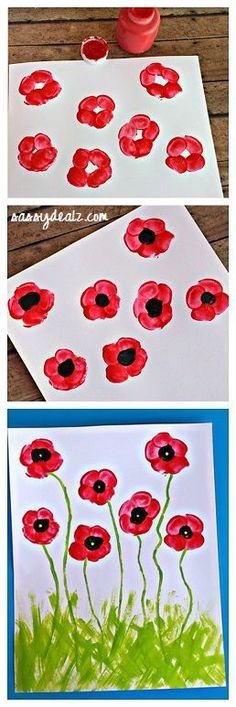 the process to make poppy flower cards for kids