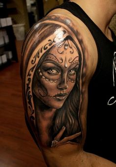 Day of the dead tattoo Day Of The Dead Tattoos, Branding Styles, Day Of Dead Tattoo, Sugar Skull Girl Tattoo, Day Of The Dead Tattoo, Tatoo 3d, Dead Tattoo, Lady Tattoo