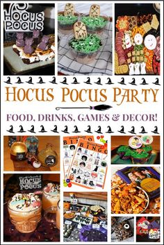 a collage of pictures with food, drinks and decorations