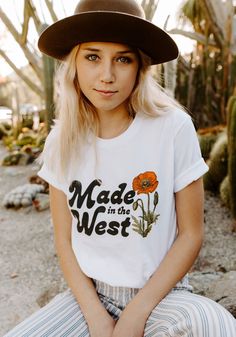 Made in the West Tee by kaeraz arizona botanical illustration california Womens Graphic Tees Vintage, 70s Photoshoot, Vintage Style 70s, 70s T Shirts, Western Graphic Tees, Graphic Tees Vintage, Vintage Mode, Cow Girl, Moda Vintage